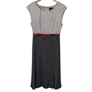 Connected Apparel Pinup Sheath Dress Sz 8 Black White Polkadot Rockabill…
